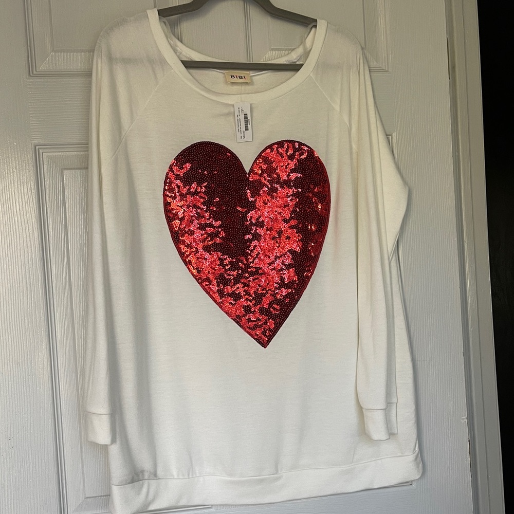 BiBi Red Sequin Heart top - BNWT!
